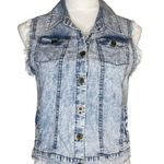 Love Stitch Light Acid Wash Distressed Denim Vest Y2K 90's Sz S Blue Photo 0