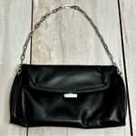 Kenneth Cole Black Leather Mini Bag Silver Chain Fold Over Kiss-lock Date Night Photo 0