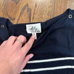 Milly  Navy Blue White Stripe Sweater Accent Button Shoulders Size Small 1622 Photo 3