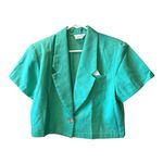 Vintage By Berkeley Cropped Teal Blazer – Short Sleeve Linen Look Jacket Green Size L Photo 1