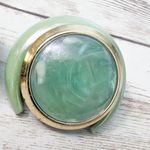 Vintage Clip On Earrings Light Green & Gold Tone Extra Large Statement Photo 7