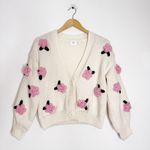 Luna Ivy Cream Knit Cardigan XS – 3D Pink Floral Appliqué Sweater Photo 1