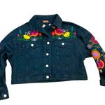 Intyka Bohemian Handmade Embroidered Denim Jacket with Floral Design Blue Photo 0