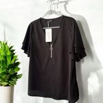 NWT! Black zipper O ring zipper ruffle black top size 10 or medium Photo 1