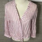 Michael Stars  Red‎ White Striped Tie Front Long Sleeve Blouse Size Small Photo 0