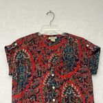 Lucky Brand Women's Red Paisley Short Rolled Sleeve V Neck Tie Waist Top Size XS Photo 2