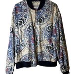 Free People Daytrip Blue Red Tan White Printed Bomber Jacket Large OB548451 Photo 0