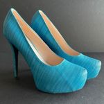 De Blossom Collection  | Teal Faux Leather Woven Texture Platform Heels Sz 10 Photo 0