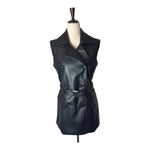 Bar III bar‎ III Vest Women XS Black Faux Leather Belted Trench Vest Gothic Outdoor Punk Photo 1