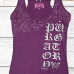 Vintage Y2K Black Label Pink Purple Graphic Racerback Tank Top Size Medium Moto Photo 0