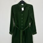J.Crew  Long Sleeve Corduroy Shirt Dress Cotton Pine Green Belted US 8 NWT Photo 5