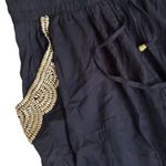 Ava Sky Black Rayon Pants Gold studded trim pockets one size NWT Photo 3