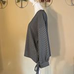 FRNCH NWT! Paris Blue White Gingham Check Long Tie Sleeve Blouse M/L Photo 2