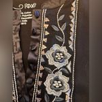 Black Embroidered Women's Top w satin details boho summer business casual cotton Size L Photo 2