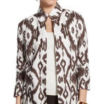 Chico's  100% linen cardigan duster jacket brown cream geometric pattern size 2 Photo 0