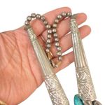 South Western Navajo Style Tin Silvery Colored Dyed Stone 5 Strand Necklace Photo 5