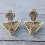 Vintage Clip On Earrings Retro Cream & Blue Triangle Photo 4