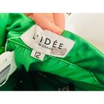 L’IDEE Bright Green Renaissance Mock Neck Pleated Satin Midi Dress Size 12 Photo 12