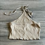 Cream Ribbed Asymmetrical Crop Tank Top White Size M Photo 3