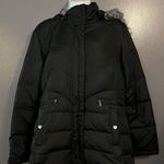 Larry Levine Down Jacket Womens Medium Black Hooded Faux Fur Removable Hood Coat Photo 0