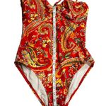 Ralph Lauren Pink Orange Aqua Sunrise Paisley One Piece Bandeau Swimsuit Size 10 Photo 6