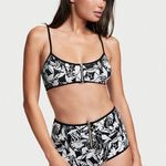Victoria's Secret NWT  Black White Palm Iconic Scoop Bikini Top Women's Size XL Photo 9