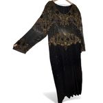 Vintage Beaded Long Sleeve Silk Dress Hand Embellished Black Gold Plus Size 8x Photo 1