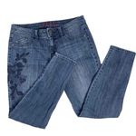 Elle Women's Retro Blue Floral Embroidery Classic Medium Wash Jeans Size 8 Photo 0