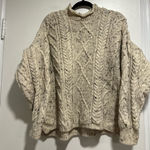Vintage Irish Wool Sz: L Pullover Cable Knit Oatmeal Chucky Winter Sweater. Size L Photo 0