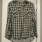Entro  Olive and white plaid long sleeve button up shirt size S Photo 0