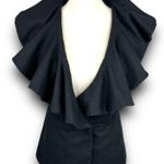 Anthropologie Tabitha Falling In Love Black Wool Blend Vest Ruffle Vneck Size 4 Photo 0