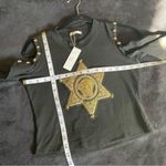 NWT Sexy Couture crop top size S/M open shoulder long sleeve gold star detail Photo 8