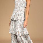 Lulus  Cascading Crush Pale Blue Floral Tiered Bustier Midi Dress Photo 2