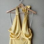 Reformation  Dress Maddison Butter Yellow Silk‎ Satin Halter Midi Dress Size 4 Photo 2