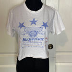 BUDWEISER BEER PATRIOTIC JUNK FOOD GRAPHIC CROP TEE White Size XS Photo 0