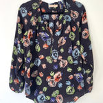 Rebecca Taylor 100% Silk Navy Floral Print Long Sleeve Blouse Women's Size 4 Photo 0