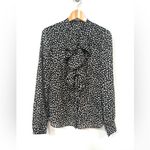 Tory Burch Veta Silk Dot Print Blouse Black Ivory Size Photo 3