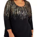 JM Collection  beautiful black knit 3/4 sleeve blouse with gold print size 2x Photo 0