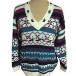 VTG 80s bright striped v neck sweater White Size M Photo 0