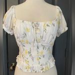 Hollister  Cottagecore Boho Prairie Festival Beach Floral Smocked White Crop Top Photo 1