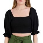 BCBGeneration NWT Womens Fitted Short Puff Sleeve Smocked Bodice Crop Top size L Photo 1