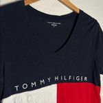 Tommy Hilfiger  Logo T-Shirt 90s Colorblock Navy Blue Red White V neck Photo 3