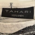 Tahari Linen Palm Leaf Top M Beige Black Coastal Resortwear Vacation Style Photo 2