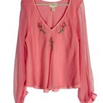 Victoria's Secret  | Vintage Pink Long Sleeve Pajama Top Flowers Mesh Silk Size M Photo 1