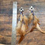 Feathered dreamcatcher earrings with Beaded Accents and a silver thunderbird Brown Photo 6