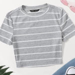 SheIn New Striped Rib-Knit Tee light grey Photo 0
