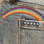 BLANK NYC ππ Astor Cut Off Shorts Sun Rainbow Embroidered Denim Raw Hem 27 NWT Photo 5