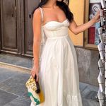 ZARA  dress maxi poplin ruffle flowy white corset bohemian summer vacation Photo 7