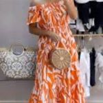NAOO (Nation AK Outfits) Long Tropical Orange Maxi Tiered dress women size S Photo 5