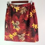 John Roberts 8 Tropical Floral Red and Yellow Aloha Pencil Mini Skirt Vintage Photo 0